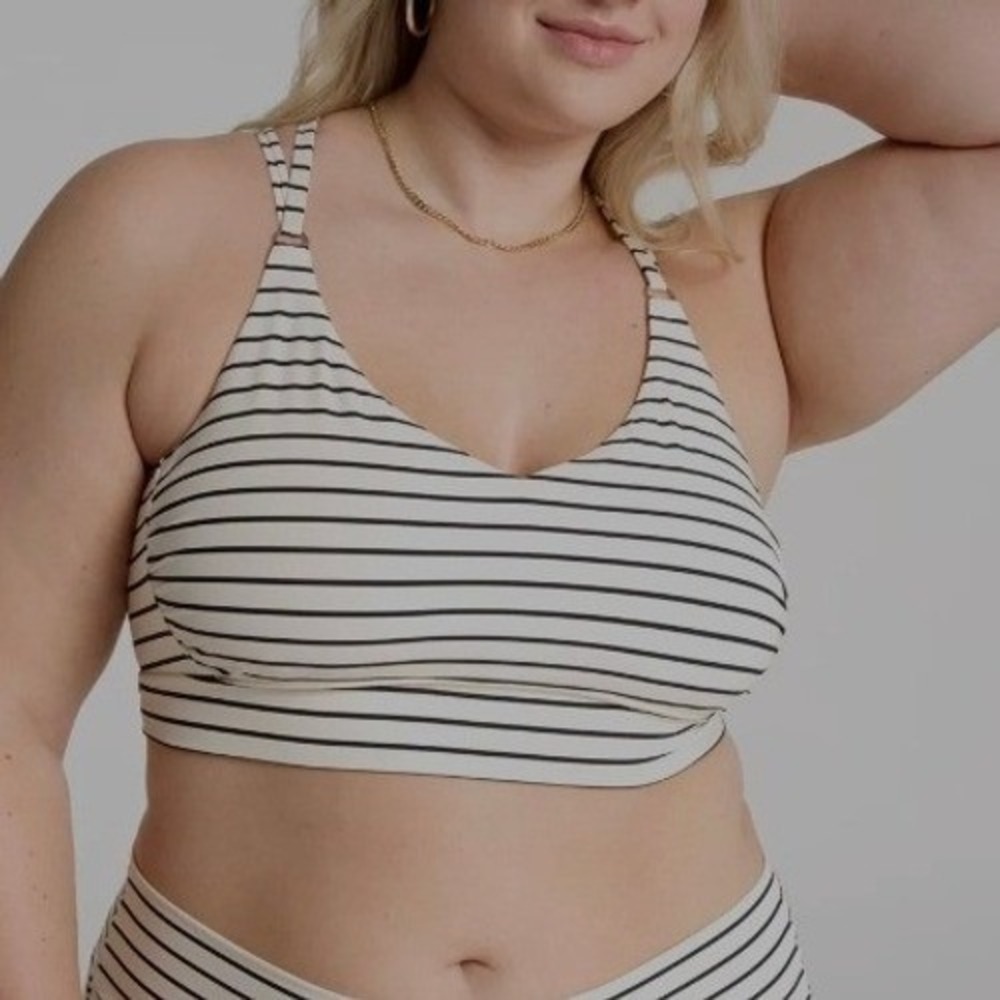 CALIA Bikini Top White Black Striped V-Neck Crisscross Back XXL